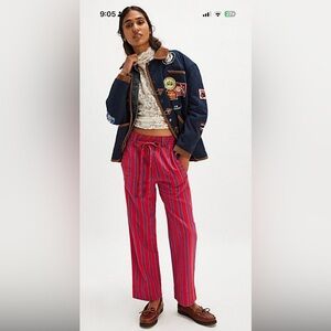 Free People Striped Pull On Drawcord Trousers Pants Red Purple Women’s Medium